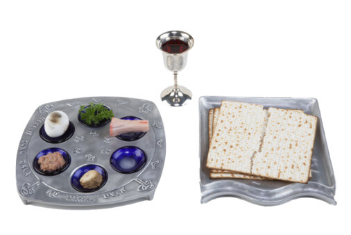 Seder plate, matzo and wine